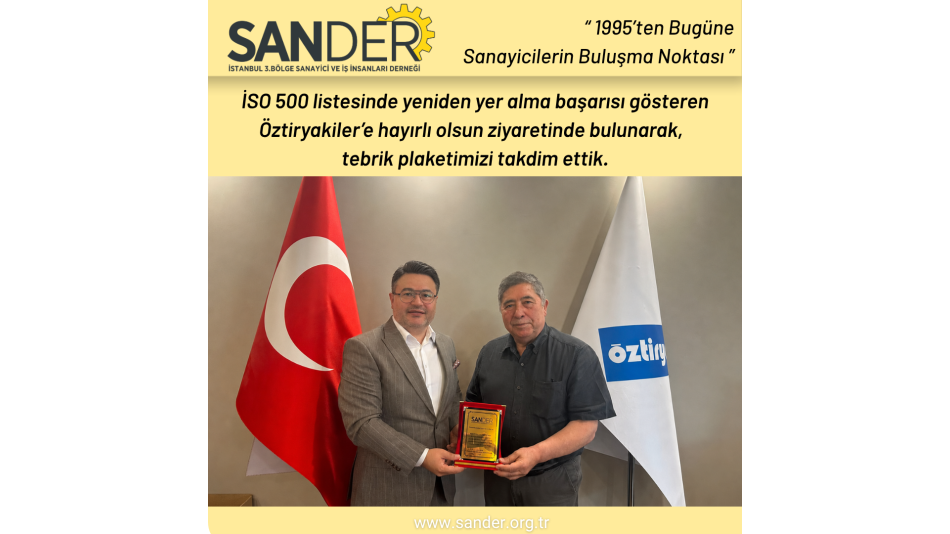 İSO 500 listesinde yeniden yer alma başarısı gösteren Öztiryakiler'e hayırlı olsun ziyaretinde bulunarak, tebrik plaketimizi takdim ettik.